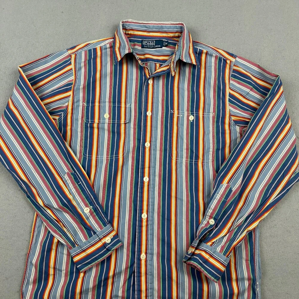 Polo Ralph Lauren Shirt Men Medium Multi Color Striped Long Sleeve Button Down M